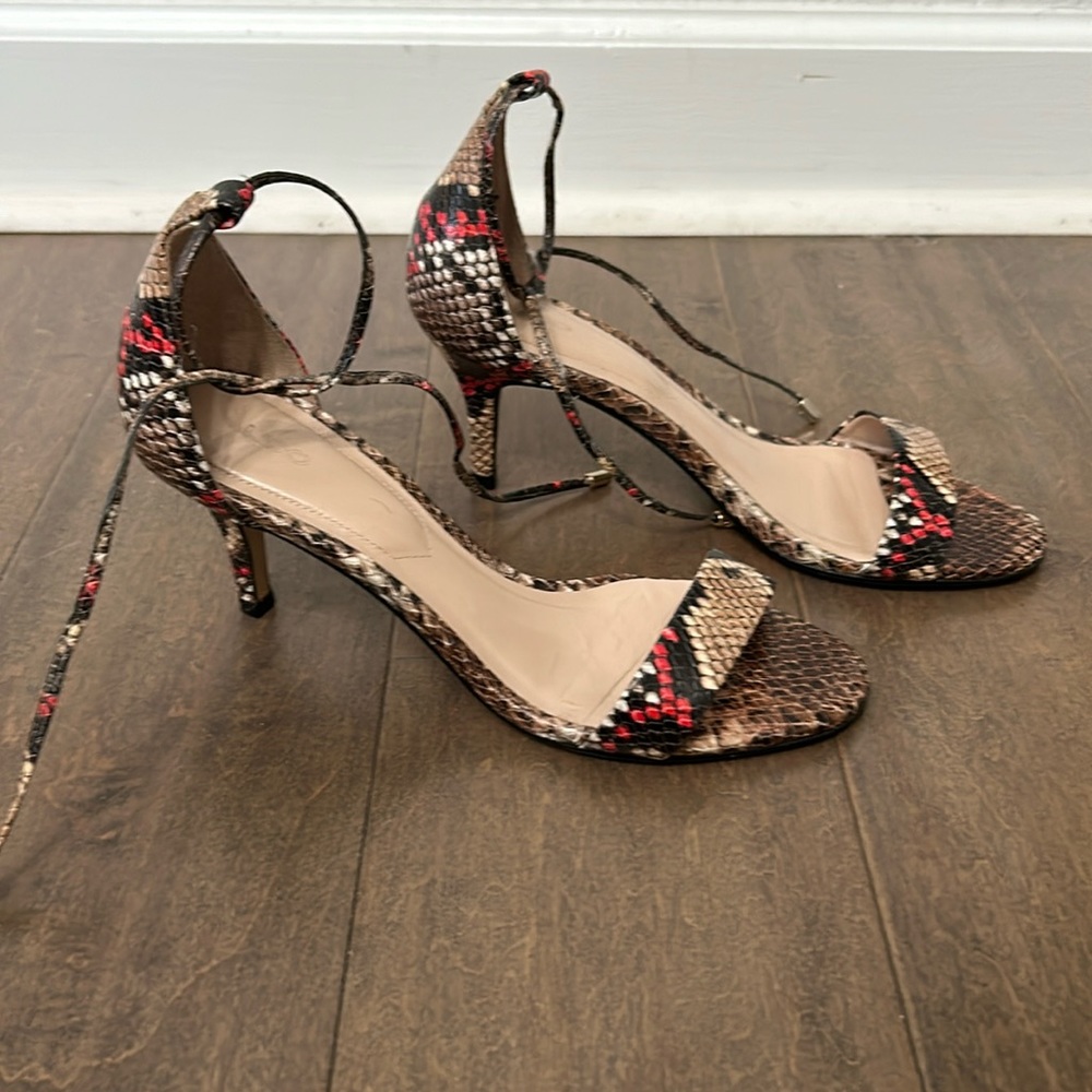 Snake skin open toe mini heel